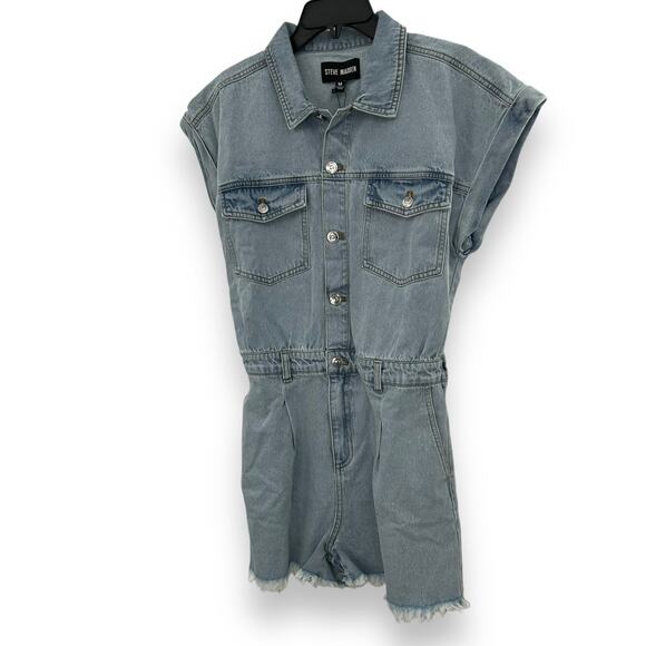 NEW Steve Madden Denim Romper Size Medium Light Blue Cotton Calliope Jean Outfit - Picture 7 of 15